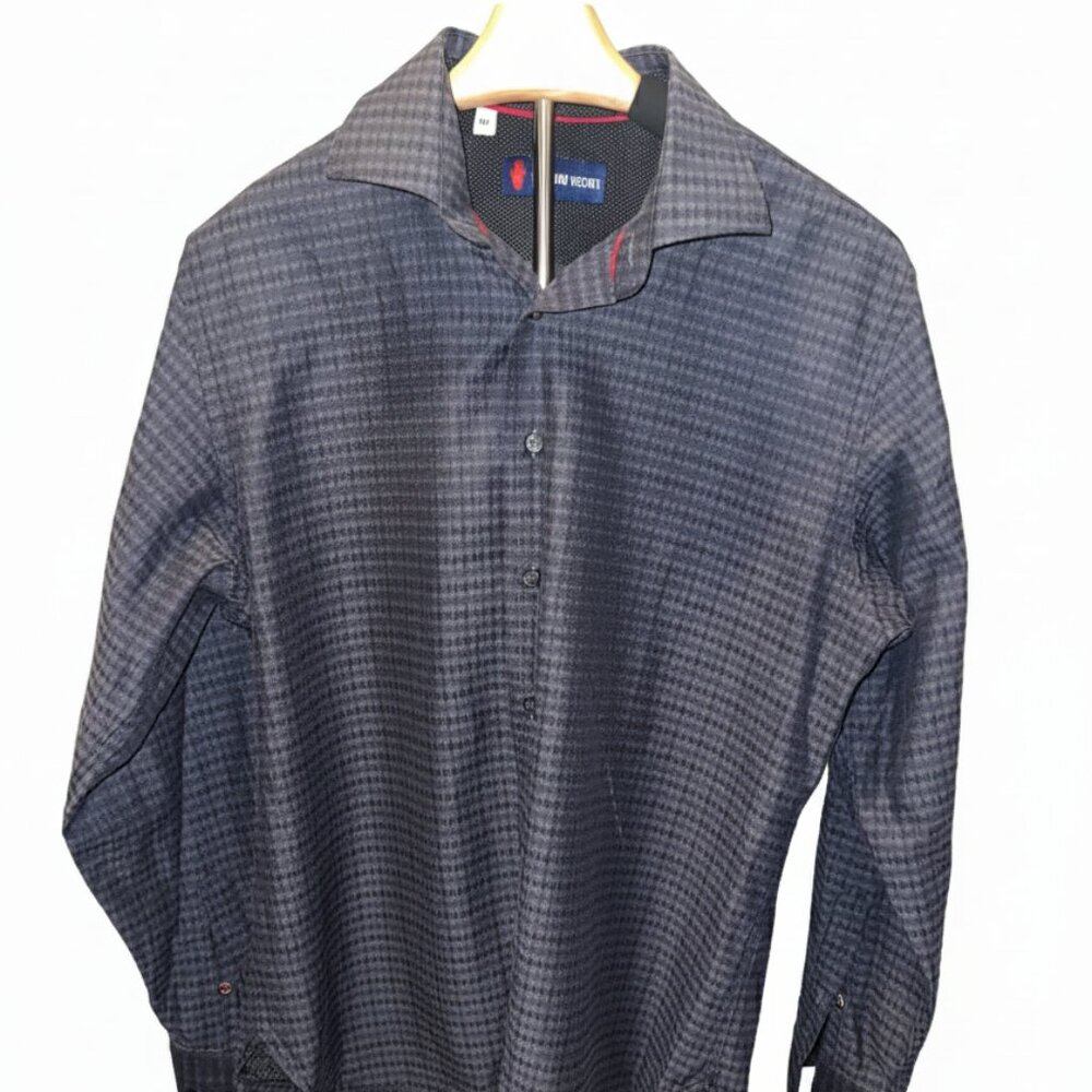 Luchiano Visconti Blue Geometric Button Down Long Sleeve Shirt